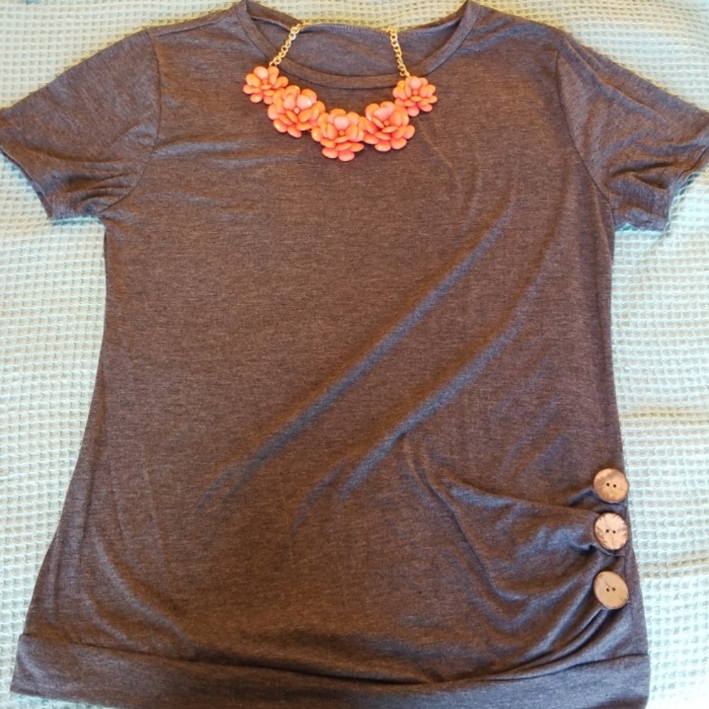 Grey Shirt with Button Accents